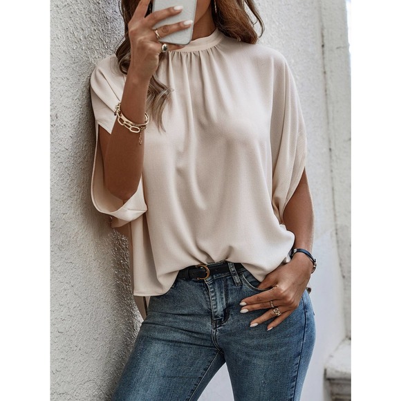 Tie Back Batwing Sleeve short sleeve Blouse black - Picture 6 of 11